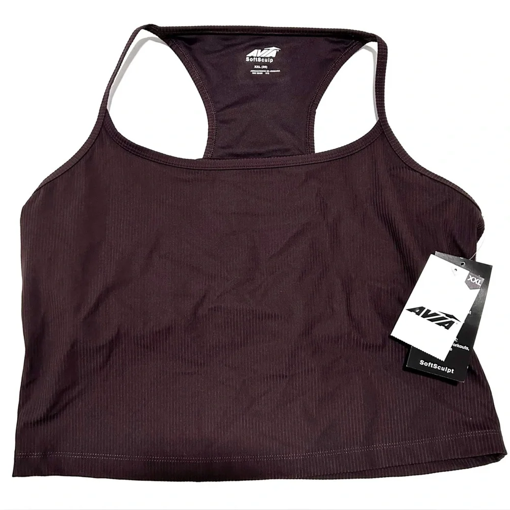 NWT Avia Softsculpt Sports Bra Brown Women’s XXL Longline Crop Tank Spaghetti